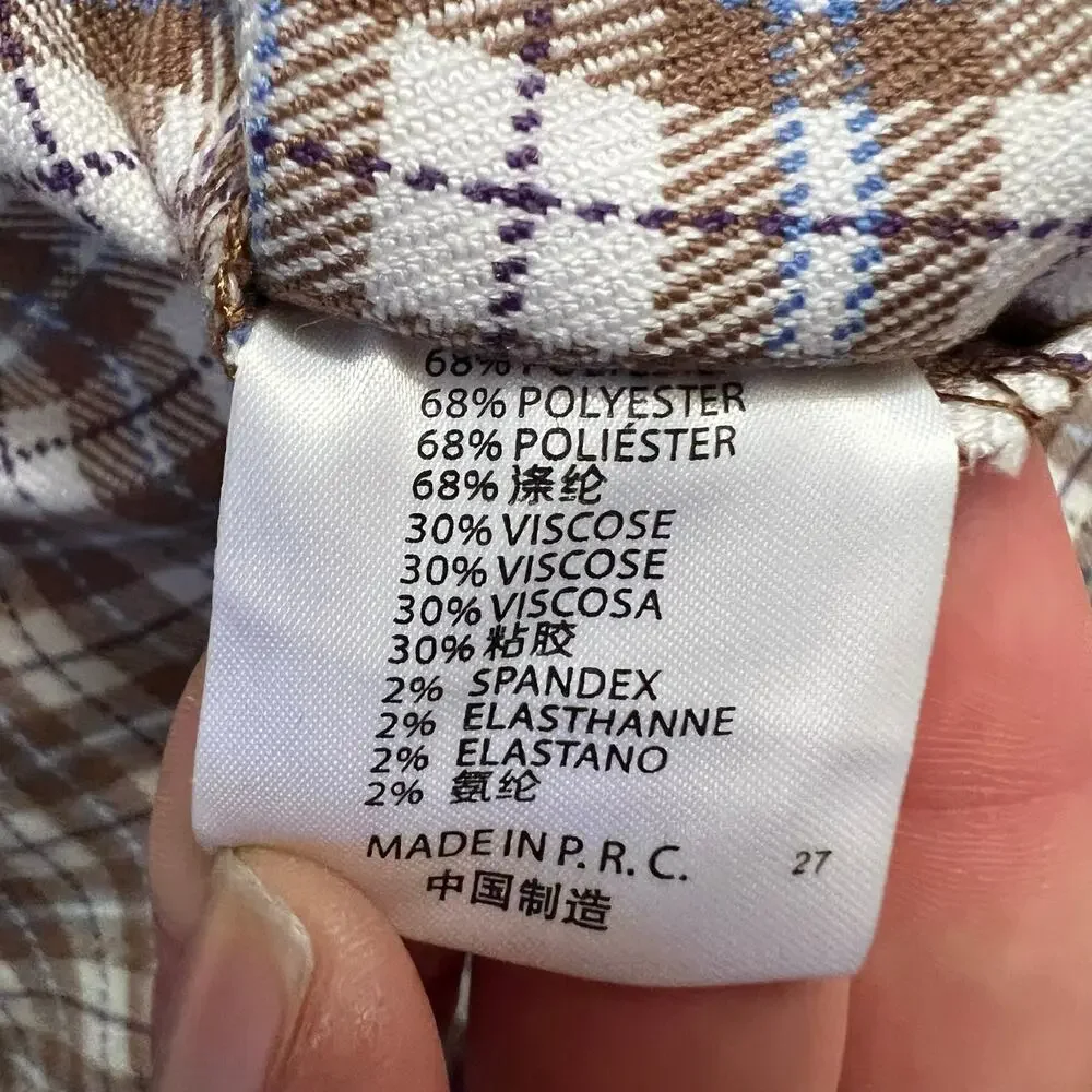 Brandy Melville Pants Women One Size Brown Straight Plaid 25x29.5 High Rise